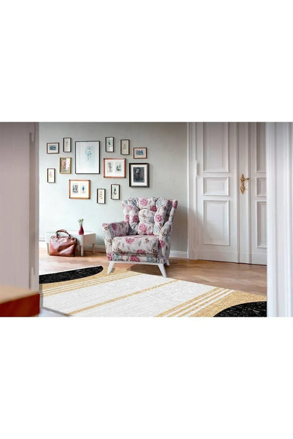 Cotton Serisi Hasır Görünümlü Siyah Beyaz Modern Desen Dekoratif Dokuma Taban Kilim - HALI VAGONU