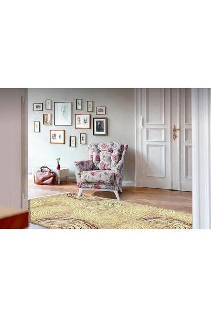 Cotton Serisi Hasır Görünümlü Yarım Daire Görünümlü Modern Desen Dekoratif Dokuma Taban Kilim - HALI VAGONU