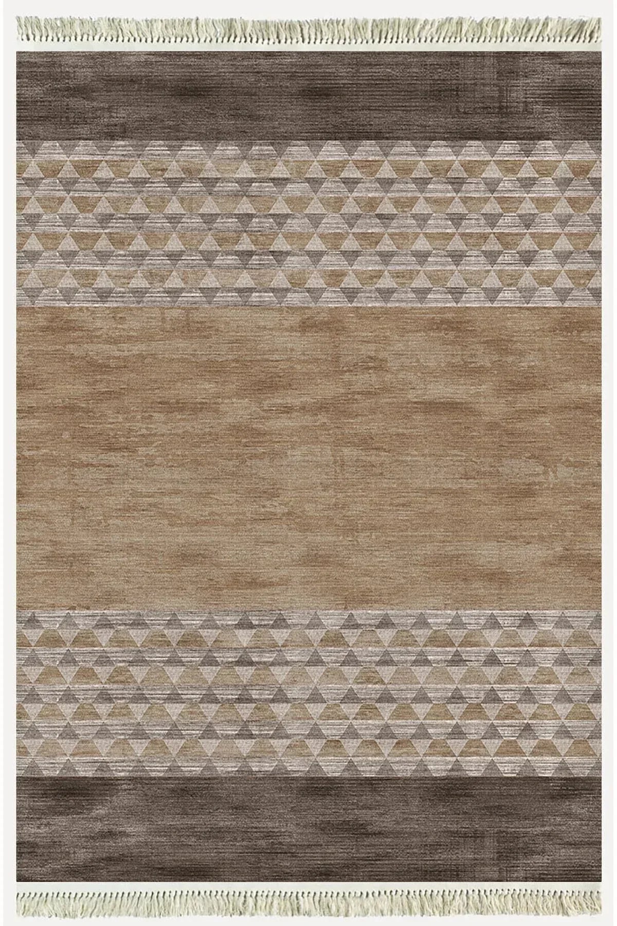 Cotton Serisi Kahve Tonlarında Baklava Eskitme Otantik Desenli Dekoratif Dokuma Taban Kilim - HALI VAGONU