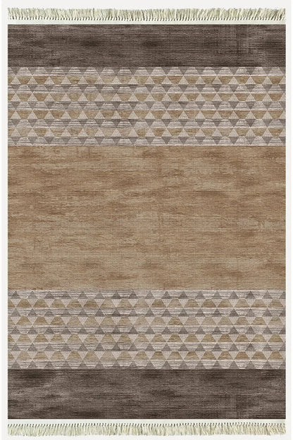 Cotton Serisi Kahve Tonlarında Baklava Eskitme Otantik Desenli Dekoratif Dokuma Taban Kilim - HALI VAGONU