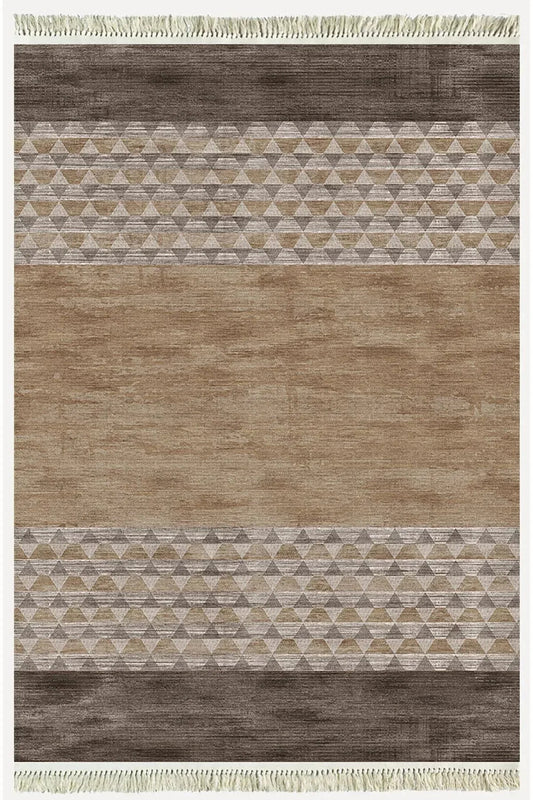 Cotton Serisi Kahve Tonlarında Baklava Eskitme Otantik Desenli Dekoratif Dokuma Taban Kilim - HALI VAGONU