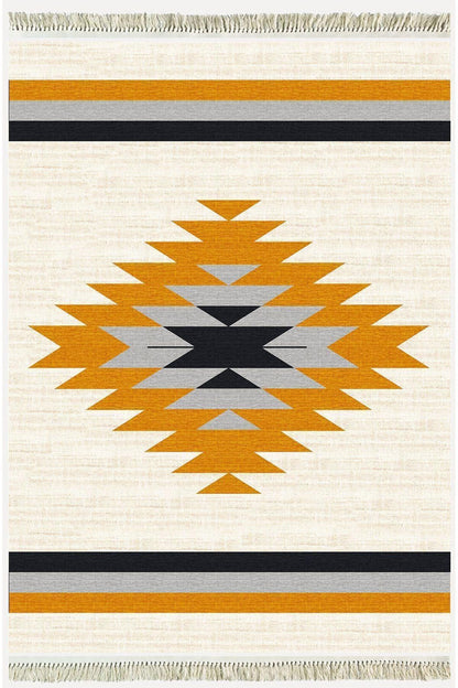 Cotton Serisi Krem Tonlarında Eskitm Desen Dekoratif Dokuma Taban Kilim - HALI VAGONU