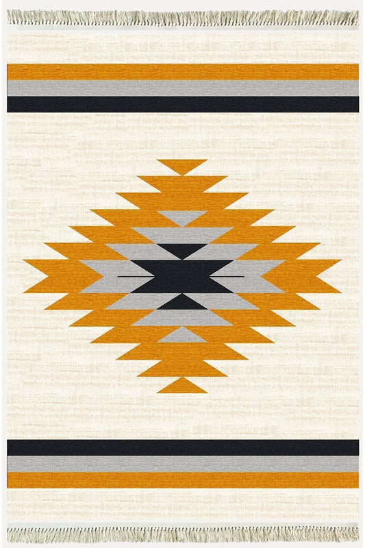 Cotton Serisi Krem Tonlarında Eskitm Desen Dekoratif Dokuma Taban Kilim - HALI VAGONU