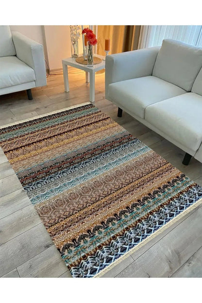 Cotton Serisi Multy Tonların Antik Eskitme Desen Dekoratif Dokuma Taban Kilim - HALI VAGONU