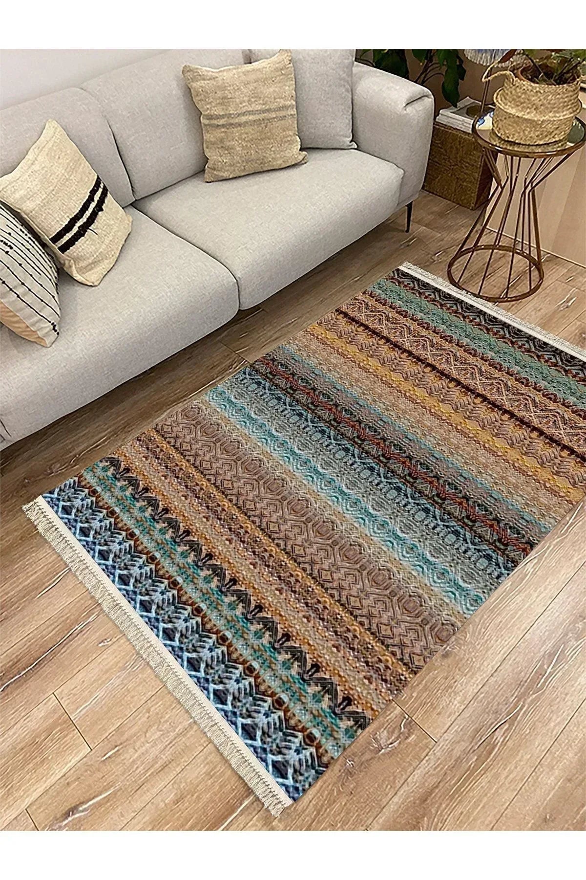 Cotton Serisi Multy Tonların Antik Eskitme Desen Dekoratif Dokuma Taban Kilim - HALI VAGONU
