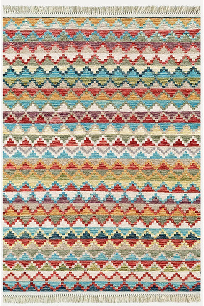 Cotton Serisi Multy Tonlarında Baklava Antika Desenli Dekoratif Dokuma Taban Kilim - HALI VAGONU