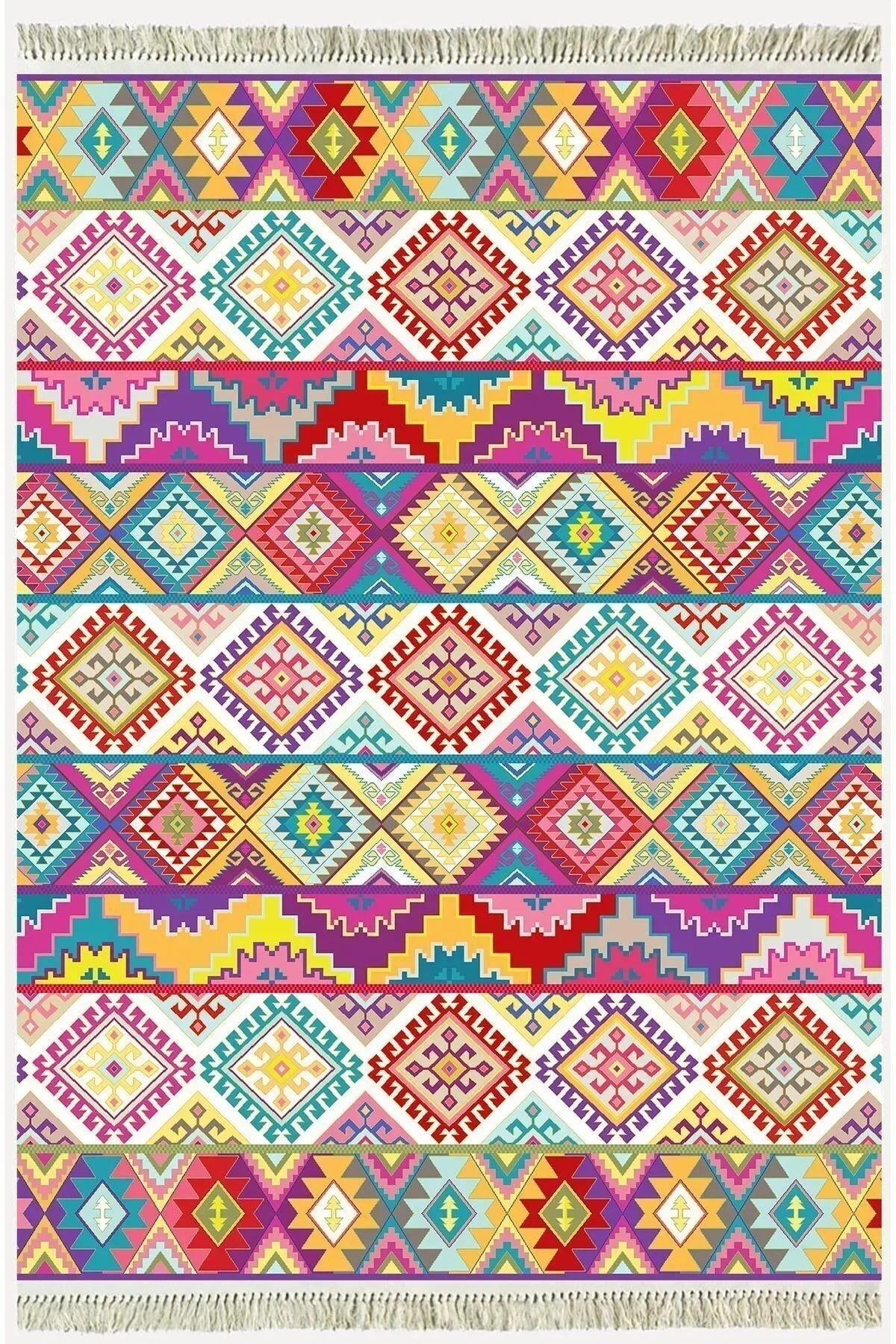 Cotton Serisi Multy Tonlarında Baklavalı Desen Dekoratif Dokuma Taban Kilim - HALI VAGONU