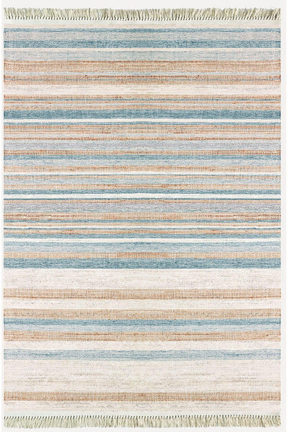 Cotton Serisi Multy Tonlarında Düz Çıtır Çizgili Eskitme Desen Dekoratif Dokuma Taban Kilim - HALI VAGONU