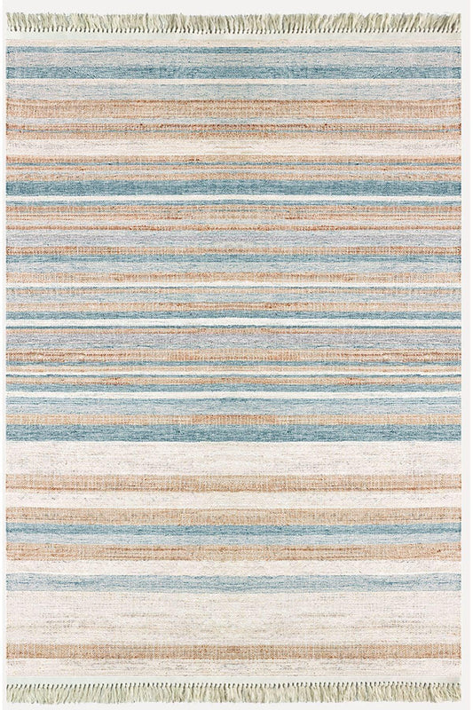 Cotton Serisi Multy Tonlarında Düz Çıtır Çizgili Eskitme Desen Dekoratif Dokuma Taban Kilim - HALI VAGONU