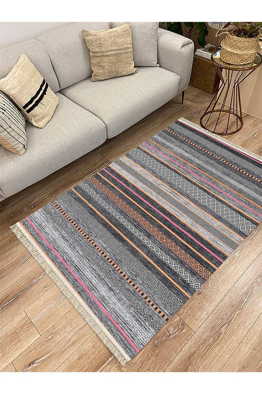 Cotton Serisi Multy Tonlarında Eskitme Otantik Desen Dekoratif Dokuma Taban Kilim - HALI VAGONU