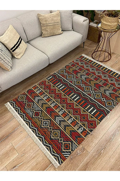 Cotton Serisi Multy Tonlarında Etnik Iskandinav Eskitme Desen Dekoratif Dokuma Taban Kilim - HALI VAGONU