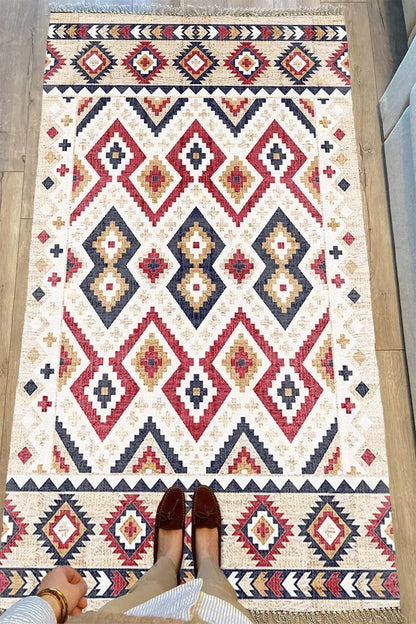 Cotton Serisi Multy Tonlarında Geometrik Hasır Görünümlü Otantik Dekoratif Dokuma Taban Kilim - HALI VAGONU