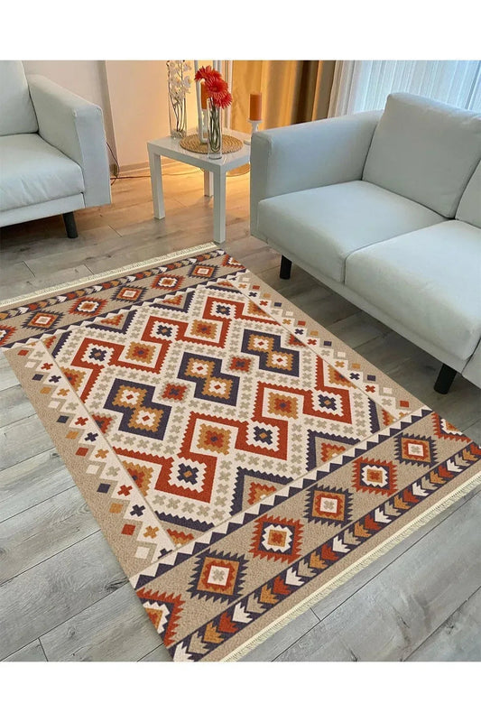 Cotton Serisi Multy Tonlarında Kabartma Görünümlü Eskitme Desen Dekoratif Dokuma Taban Kilim - HALI VAGONU