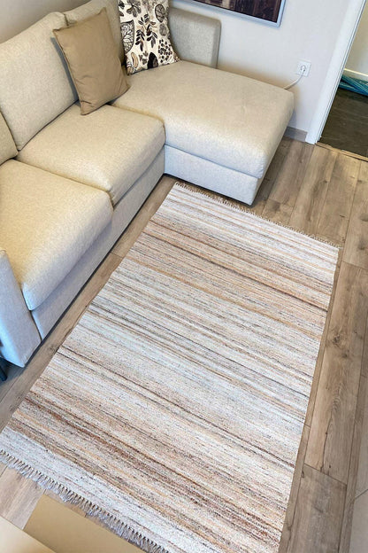 Cotton Serisi Multy Tonlarında Mermer Görünümlü Eskitme Desenli Dekoratif Dokuma Taban Kilim - HALI VAGONU
