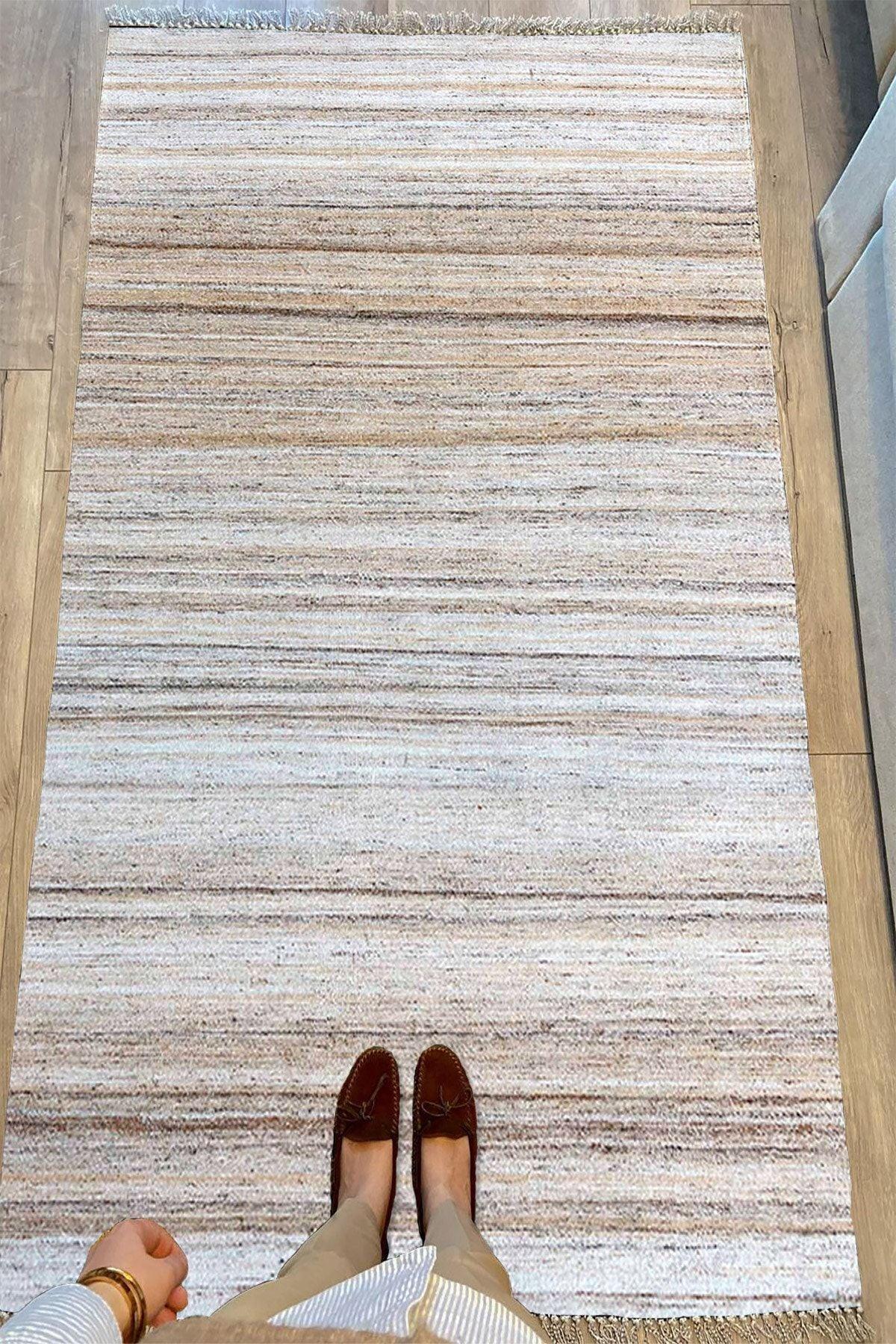 Cotton Serisi Multy Tonlarında Mermer Görünümlü Eskitme Desenli Dekoratif Dokuma Taban Kilim - HALI VAGONU
