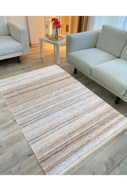Cotton Serisi Multy Tonlarında Mermer Görünümlü Eskitme Desenli Dekoratif Dokuma Taban Kilim - HALI VAGONU