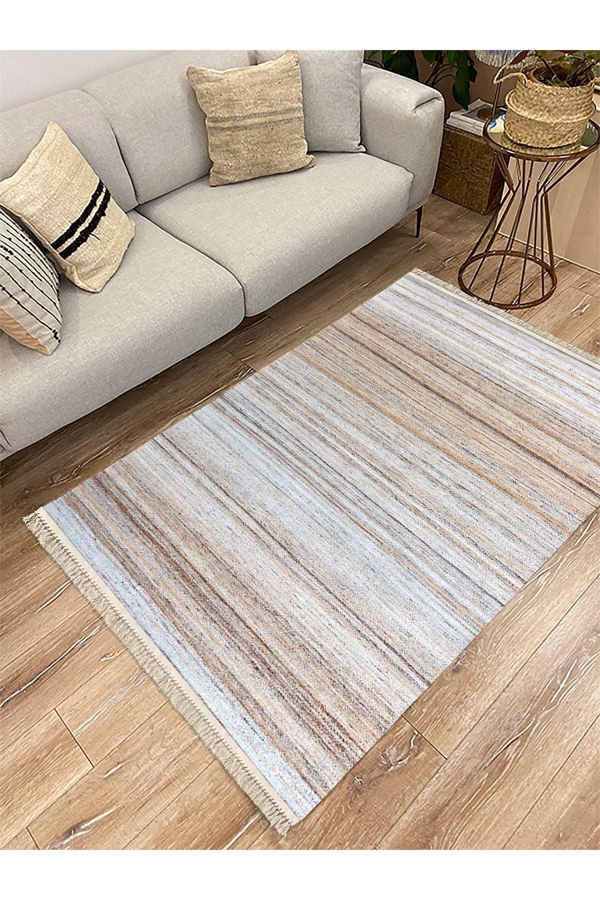 Cotton Serisi Multy Tonlarında Mermer Görünümlü Eskitme Desenli Dekoratif Dokuma Taban Kilim - HALI VAGONU