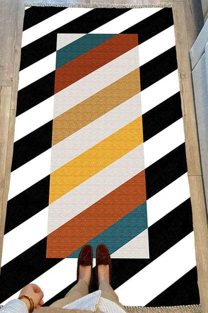Cotton Serisi Siyah Beyaz Ve Multy Tonlarında Yatay Çizgili Dekoratif Dokuma Taban Kilim - HALI VAGONU