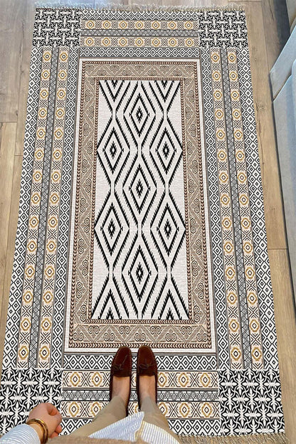 Cotton Serisi Yunan Motifli Eskitme Antik Otantik Desen Dekoratif Dokuma Taban Kilim - HALI VAGONU