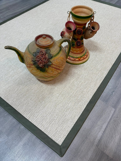 Deri Bordürlü 664 Krem Sisal Halı - El Yapımı, Dayanıklı, Modern Tasarım - HVHB24 - HALI VAGONU