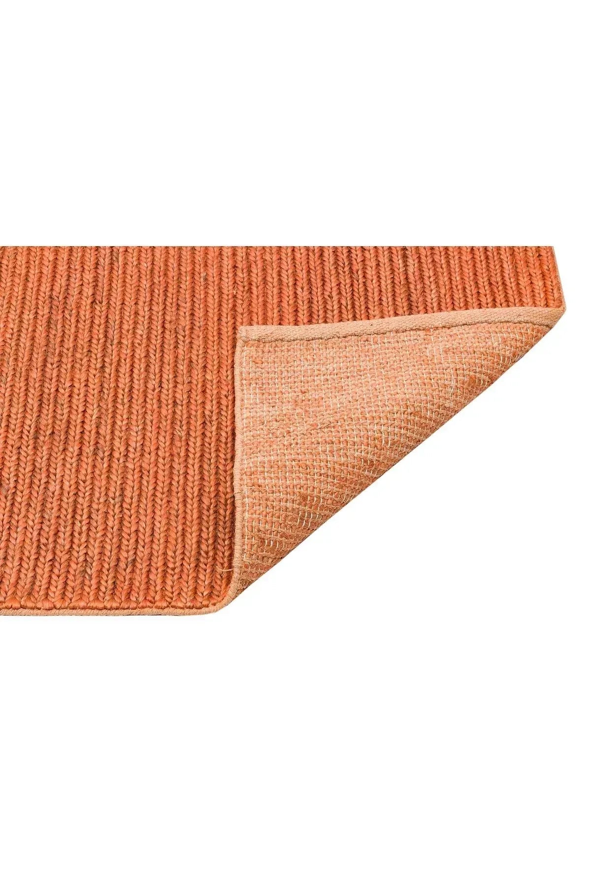 Fine Choti Rust Terra Flatweave El Dokuma Naturel Jüt Hasır Halı - HALI VAGONU