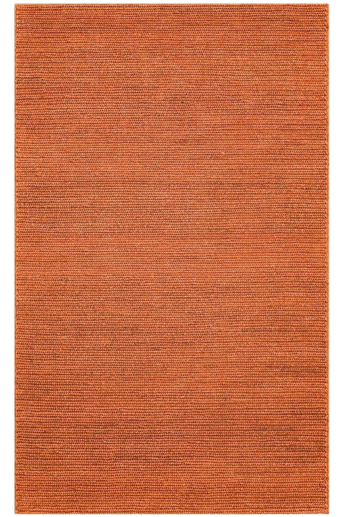 Fine Choti Rust Terra Flatweave El Dokuma Naturel Jüt Hasır Halı - HALI VAGONU