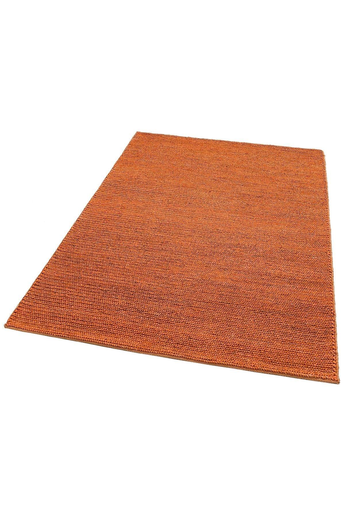 Fine Choti Rust Terra Flatweave El Dokuma Naturel Jüt Hasır Halı - HALI VAGONU