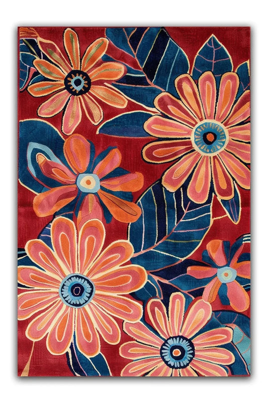 Floral Çiçekli Renkli Modern Salon Halısı Mutfak Halısı Yolluk Otantik Halı Halı Vagonu 231 - HALI VAGONU