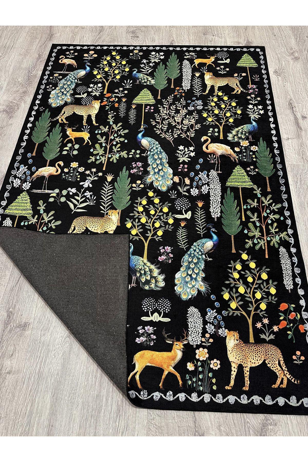 Floral HV Haki Pastel Çok Renkli Botanik Tema Dokuma Taban Halı Salon Halısı Çocuk Halısı HV 253 - HALI VAGONU