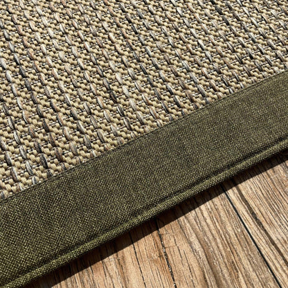 Haki Yeşil Kumaş Bordürlü Kırçıllı Bej Sisal Halı - El Yapımı, Dayanıklı & Minimal Tasarım - HVSB02 - HALI VAGONU