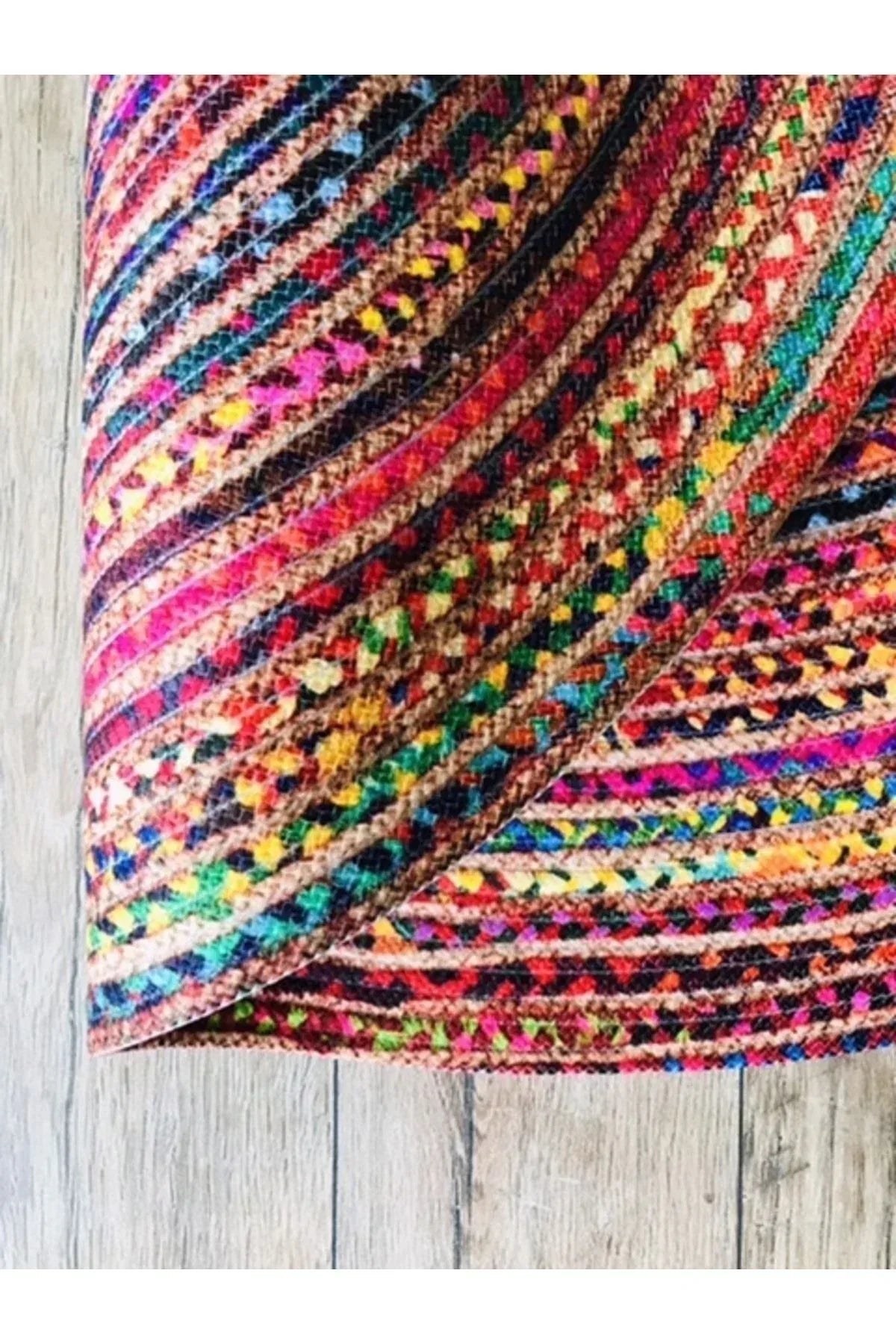 Halı Renkli Yuvarlak Jüt Örme Hasır Halı/Kilim - HALI VAGONU