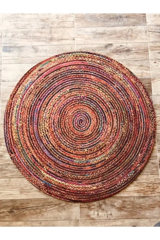 Halı Renkli Yuvarlak Jüt Örme Hasır Halı/Kilim - HALI VAGONU