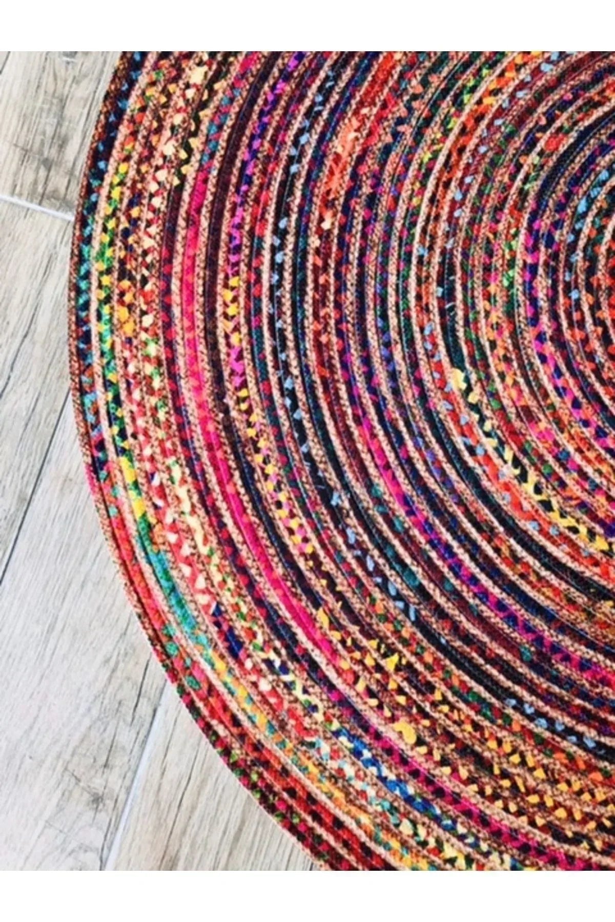 Halı Renkli Yuvarlak Jüt Örme Hasır Halı/Kilim - HALI VAGONU