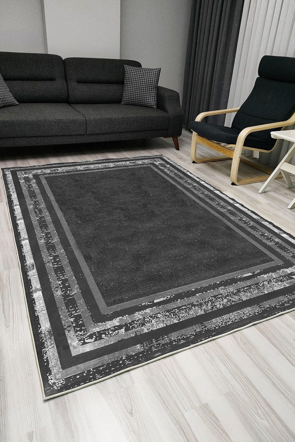 Halı Vagonu 1005 Gri Tonlarında Eskitme Natunal Dekoratif Kaymaz Taban Halı - HALI VAGONU