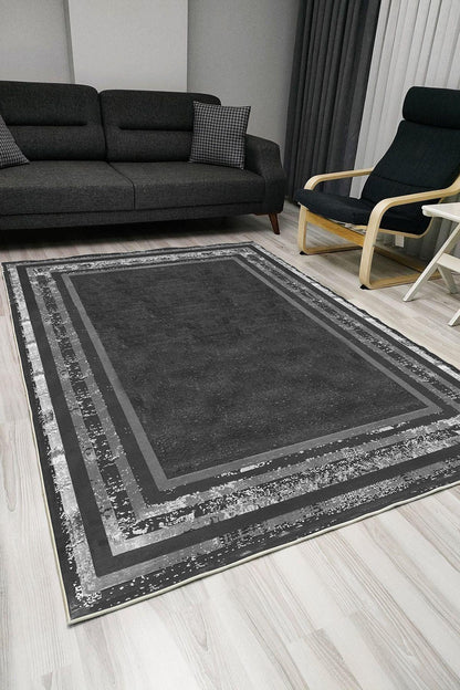 Halı Vagonu 1005 Gri Tonlarında Eskitme Natunal Dekoratif Kaymaz Taban Halı - HALI VAGONU