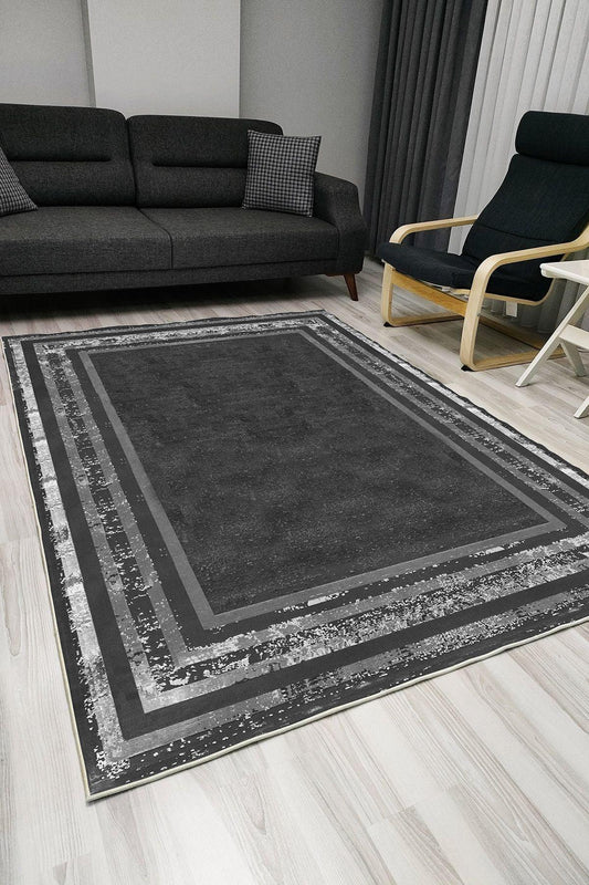Halı Vagonu 1005 Gri Tonlarında Eskitme Natunal Dekoratif Kaymaz Taban Halı - HALI VAGONU