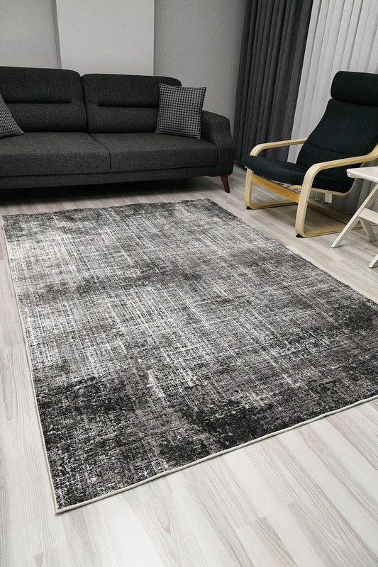 Halı Vagonu 1008 Gri Tonlarında Spor Modern Desenli Dekoratif Kaymaz Taban Halı - HALI VAGONU