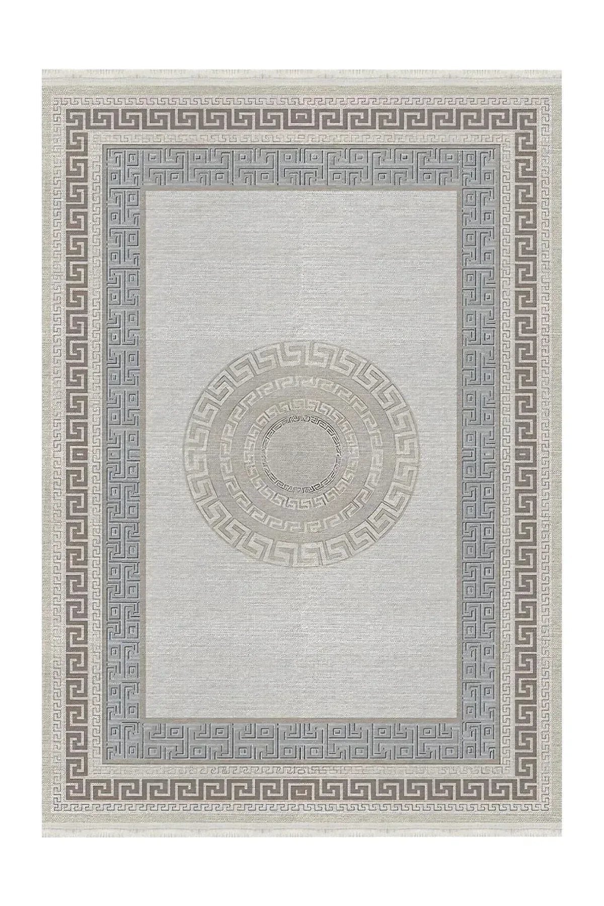 Halı Vagonu 136 Monogram Gri Bej Modern Dokuma Taban Halı - HALI VAGONU