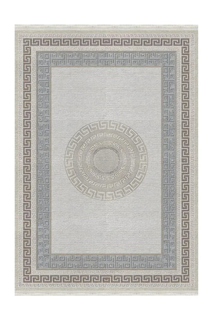 Halı Vagonu 136 Monogram Gri Bej Modern Dokuma Taban Halı - HALI VAGONU