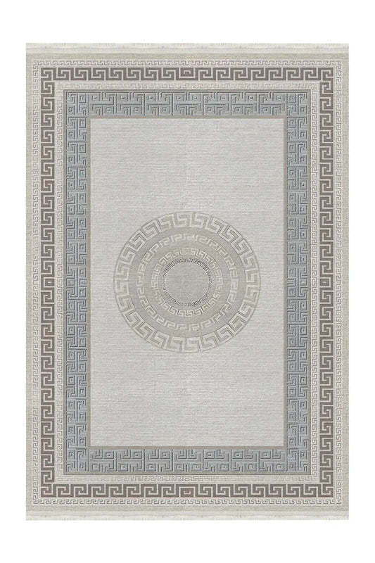 Halı Vagonu 136 Monogram Gri Bej Modern Dokuma Taban Halı - HALI VAGONU