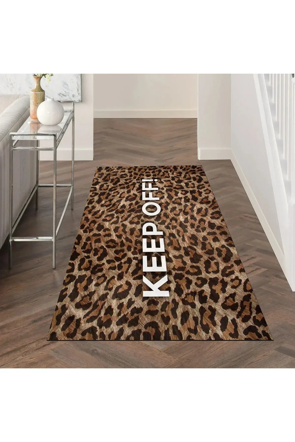 Halı Vagonu 146 Leopar Keep Off Yazılı Modern Dokuma Taban Halı - HALI VAGONU