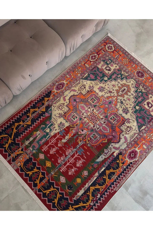 Halı Vagonu 15 Sanatsal Artwork Stil Çok Renkli Vintage Dokuma Taban Halı - HALI VAGONU