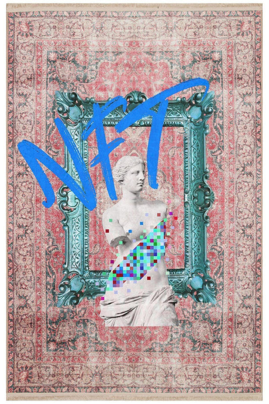 Halı Vagonu 150 Vintage Kırmızı Heykel Popüler Sanat Temalı Dokuma Taban Halı - HALI VAGONU