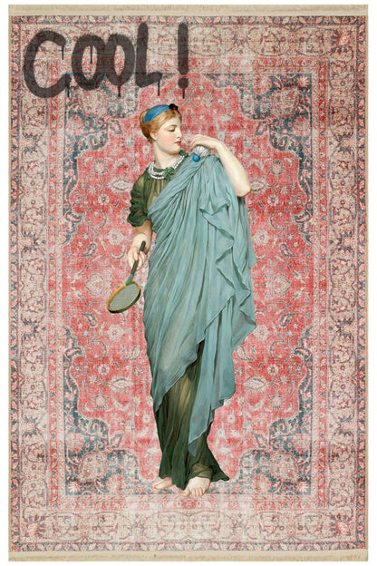 Halı Vagonu 168 Kırmızı Vintage Art Cool Heykel Figürlü Modern Dokuma Taban Halı - HALI VAGONU