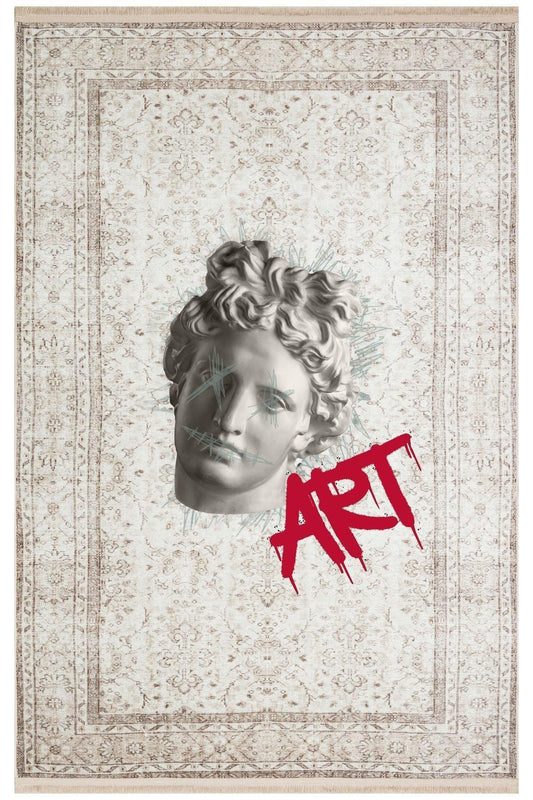 Halı Vagonu 170 Bej Vintage Art Yazılı Heykel Figürlü Modern Dokuma Taban Halı - HALI VAGONU