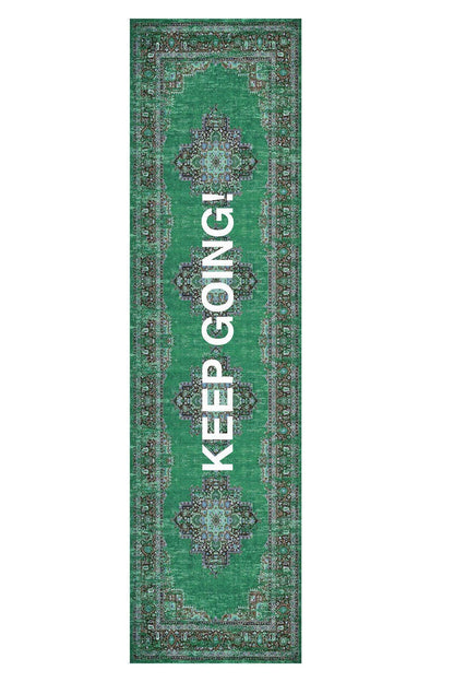 Halı Vagonu 185 Keep Going Yazılı Yeşil Etnik Vintage Dokuma Taban Halı - HALI VAGONU