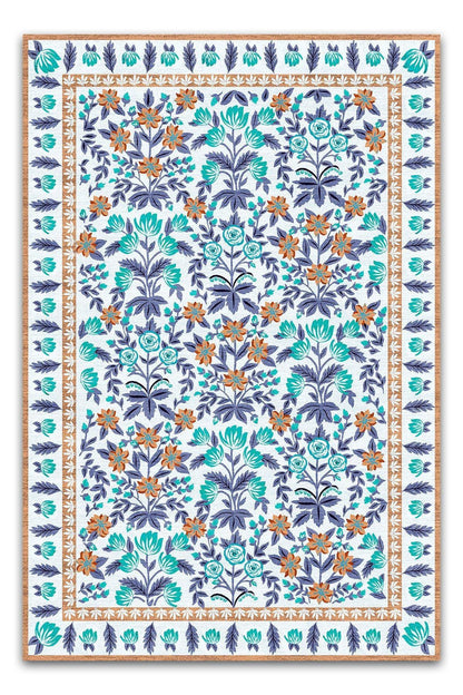 Halı Vagonu 192 Mor Turkuaz Çiçeksi Pastel Modern Dokuma Taban Halı - HALI VAGONU