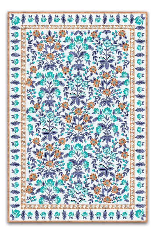 Halı Vagonu 192 Mor Turkuaz Çiçeksi Pastel Modern Dokuma Taban Halı - HALI VAGONU