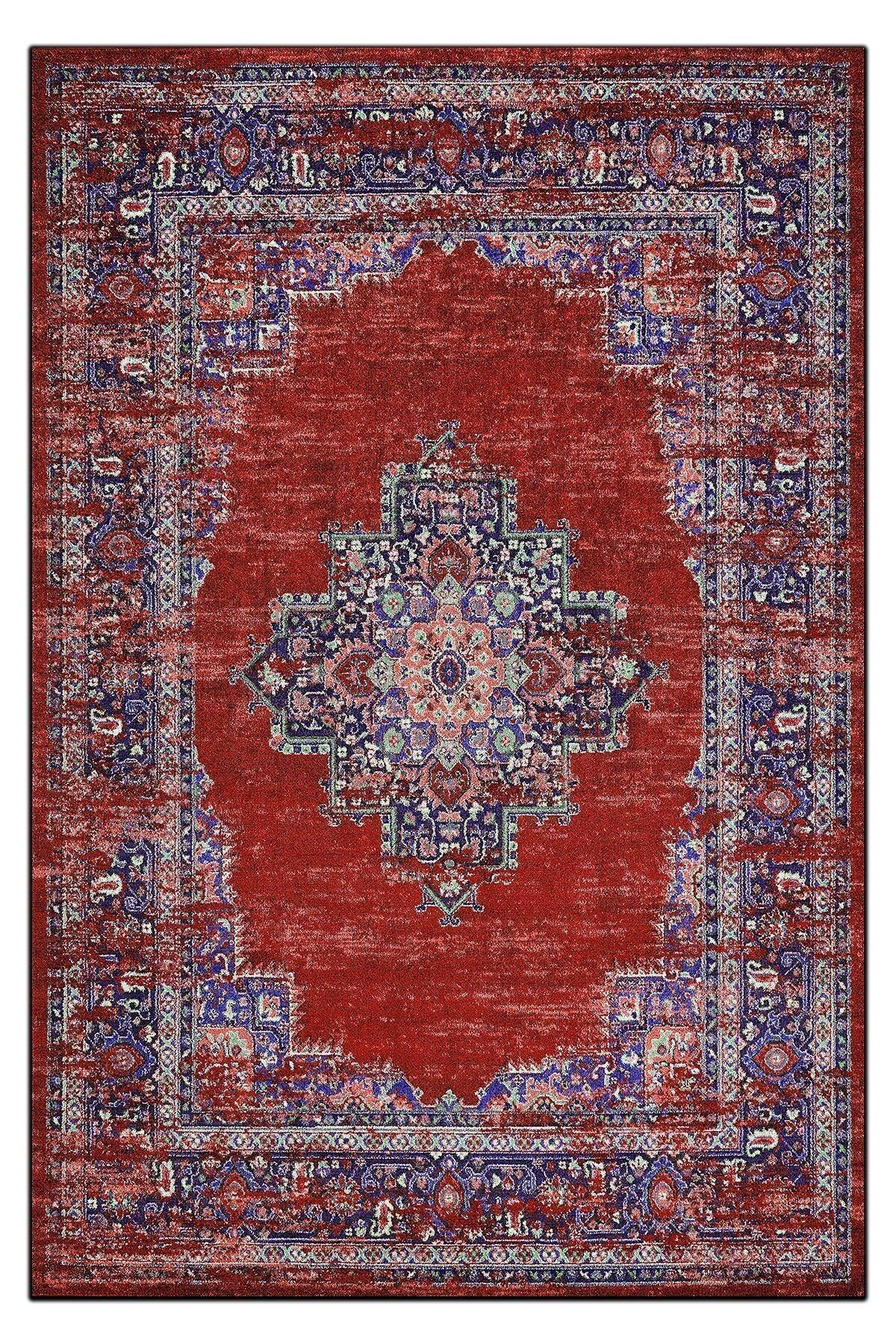 Halı Vagonu 197 Kırmızı Etnik Desenli Vintage Dokuma Taban Halı - HALI VAGONU