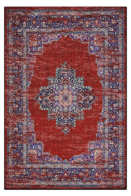 Halı Vagonu 197 Kırmızı Etnik Desenli Vintage Dokuma Taban Halı - HALI VAGONU
